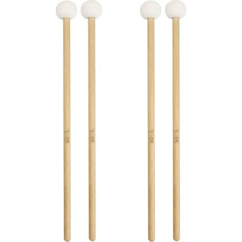 2 Pair 15 Inch Wood Handle Mallets Timpani Stick Multi-Purpose Felt Mallet Soft, Good Percussion Accessories