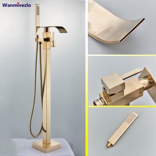 Shower Faucet Set Bathroom Brass Bathtub Shower Faucet Bath Shower Tap Chrome Plated Shower Head Floor Mounted Bathtub Mixer Tap