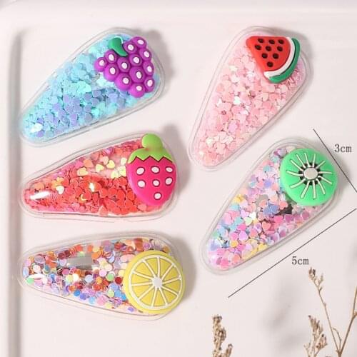 2021 New Cute Fruit Flower Sequins Hairpin Set Baby Girls Shiny Colorful Hair Clips Sweet Headwear Ornament Hair Accessories