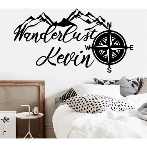 Mountain wall decal adventure compass Custom Name Wall Sticker boy name kids room decor Vinyl nursery decoration Poster X084