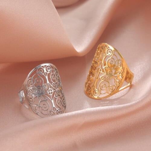 Skyrim Stainless Steel Vintage Adjustable Filigree Flower Rings for Women Aesthetic Gold Color Rings Wedding Engagement 2021
