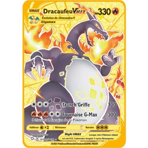 2021 New PV French Anime Golden Vmax EX Charizard Metal Pokemon Card Mewtwo Game Battle Collection Pokemon Card Toy Model