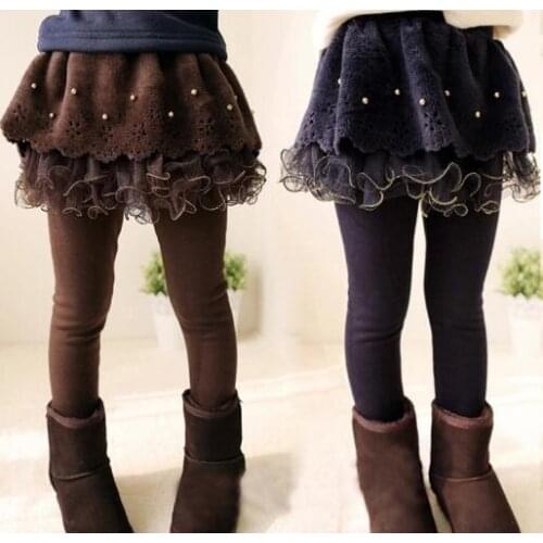 New Winter Girls Thick Leggings Lace Skirt Legging For Kids Cotton Children Pants Baby Tutu Pants Toddler Warm Trousers