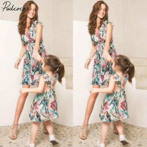 Mommy And Me Family Matching Dress Women Girl Mother Daughter Floral Sundress