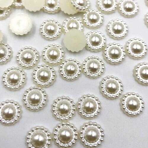 Free Shipping 50Pcs/lot 9mm Beige Imitation Pearls Half Round Flatback Flower Beads Wedding Cards Embellishments DIY Decoration