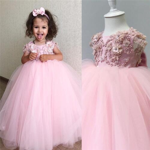 Real Picture Puffy Baby Girl Dress for Birthday Applique Kids Clothes Children Party Dress Flower Girl Dress with Bow