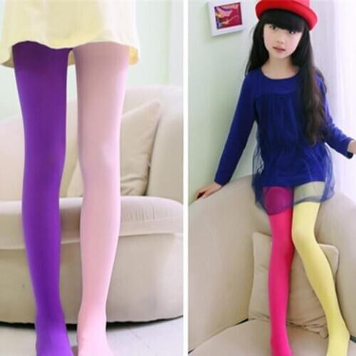 Candy Color Mixed Tights for Girls Patchwork Baby Stretch Trouser Skinny Pants Kids Dance Pantyhose Stocking 3-9Y