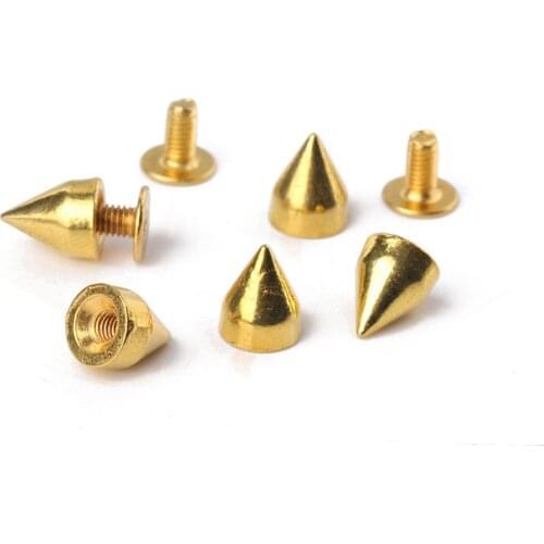 7*9mm 100set Golden Punk Spike Alloy Spikes Cone Screwback Metal Studs Leathercraft Rivet Bullet Spike Punk spots