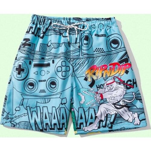 New Loose Beach Shorts Mens Funny Cartoon Printed Double Intranet Breathable Pants Male Fashion Summer Casual Mens Beach Shorts