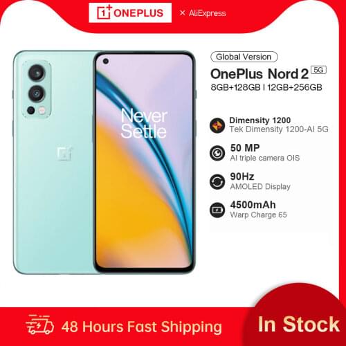 Global Version OnePlus Nord 2 5G 128GB/256GB MTK Dimensity 1200AI Smartphone 6.43” 90Hz AMOLED 50MP Triple Camera Warp Charge 65