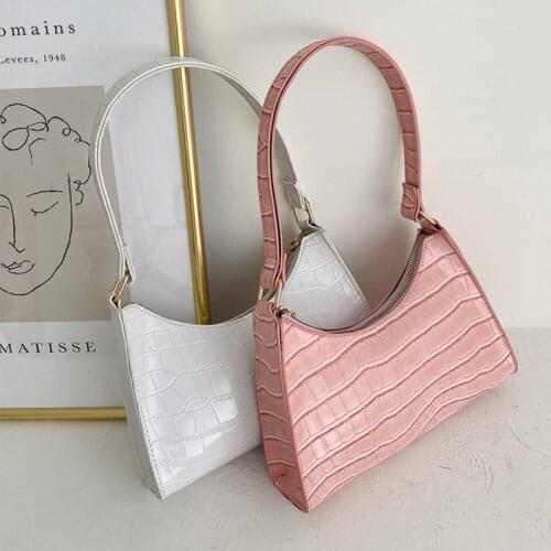 Crocodile Pattern Shoulder Bag Retro Casual Baguette Bag Female Leather Solid Color Chain Subaxillary Bag Designer Armpit Bag