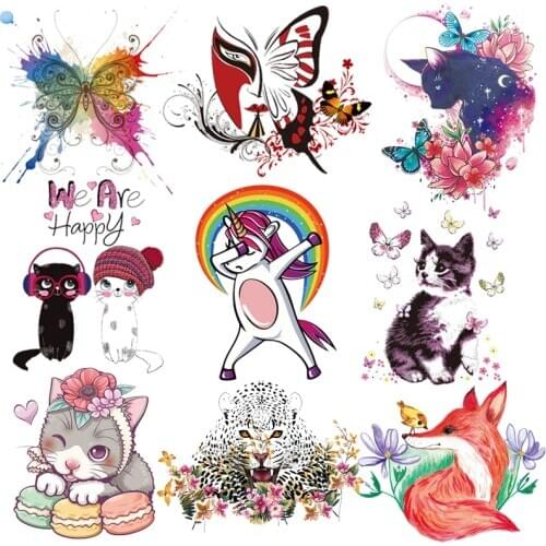 Prajna Thermal Stickers On Clothes Butterfly Patches Iron On Patches For Clothing Heat Transfer Cute Animals T-Shirt Stickers