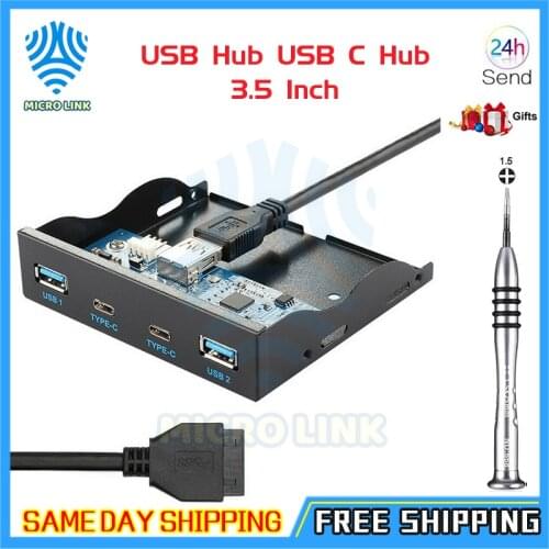 USB Hub USB C Hub 3.5 Inch Floppy Drive Front Panel 2 Port USB 3.0 + 2 Port USB 3.1 Type C 20 Pin Connector For Desktop Computer