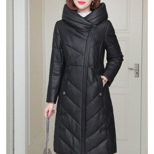 Women 2021 Winter New PU Leather Cotton-padded Jackets Female Long Loose Hooded Coats Ladies Faux Sheepskin Leather Parkas U420