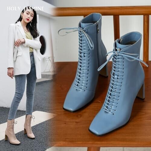 Size 34-43 Women Ankle Boots Fashion Cross Strap High Heel Winter Shoes Woman Zipper Office Lady Street Footwear Winter Boots