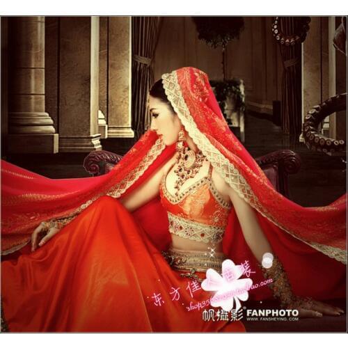 Womens costume sari red yarn sail costume Indian sari or saree costume dance clothing photography