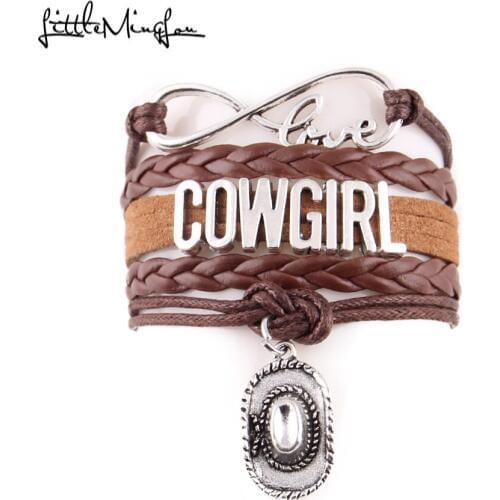 Little MingLou Infinity love cowgirl bracelet cowboy hat charm leather braid wrap bracelets & bangles for women jewelry