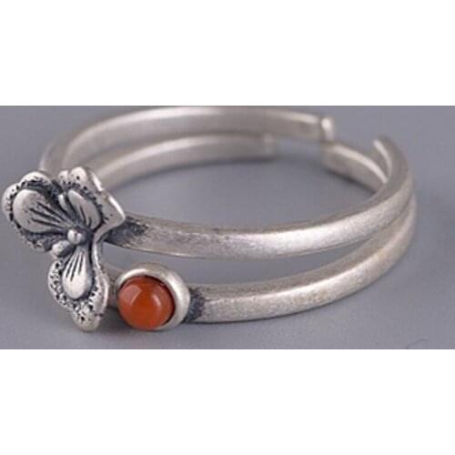 2020 New S925 pure silver fashion women fashion temperament AB version peony ring Thai silver burned blue ring for woman