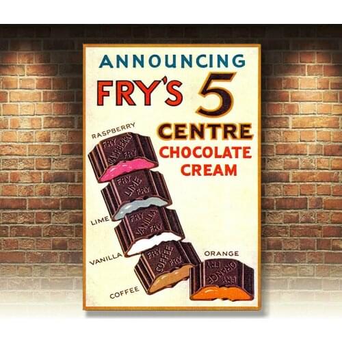 Sign Metal Wall Plaque Frys 5 Centre Chocolate Retro Vintage Poster Picture