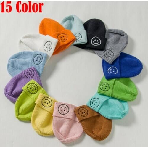 1Pcs Children Warm Wool Knit Hat Kids Boyd Girld Autumn Winter Warm Embroidered Smiley Hat Beanie Hat Czapka Zimowa