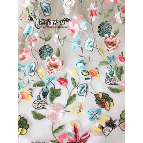 130CM colorful Wedding bridal Dress Applique DIY Bridal Headdress scarf veil curtain Embroidered Lace Fabric Patch free ship