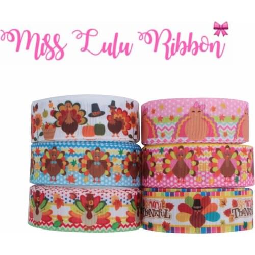 16mm-75mm Thanksgiving Day Series Turkey Geometric Dot Wave Printed Grosgrain/Foe Ribbon Autumn Leaf DIY Hair Bows 50yards/roll