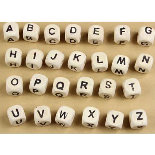 200pcs 10mm DIY English "A-Z" Letter Alphabet Beads Mixed Square-shape Wooden Cube Beads for DIY Handmade Jewelry Making