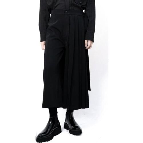 2021 Men clothing Hair Stylist fashion Loose asymmetric irregular warrior pleated casual skirt Pants plus size costumes 27-46