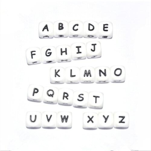 26pcs/lot Silicone Letter Beads Baby Teether For Name On Pacifier Chain Clips 12MM Chewing Alphabet Beads Necklace Teething Toys