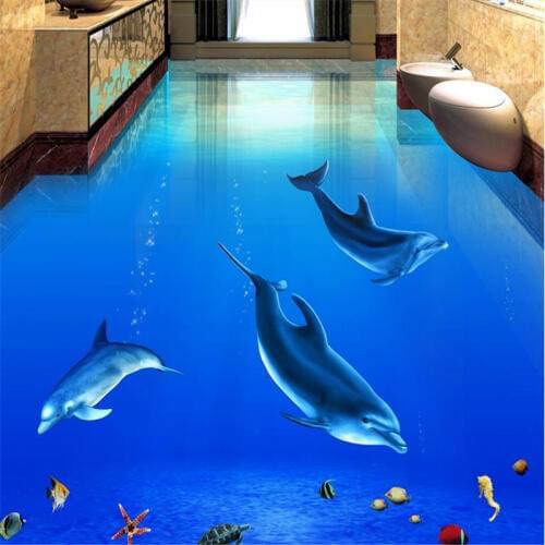 Beibehang flooring mural wallpaper Sea World Dolphin 3d wallpaper living room vinyl flooring waterproof self adhesive wallpaper