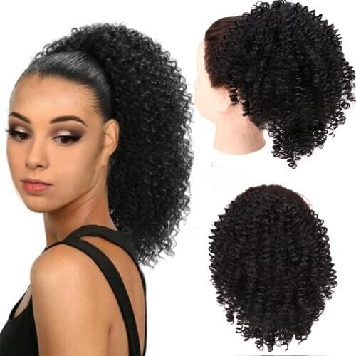 Amir Afro Kinky Curly Drawstring Ponytail Puff Chignon Black Synthetic Hair Bun For Women Clip In Hair Extension