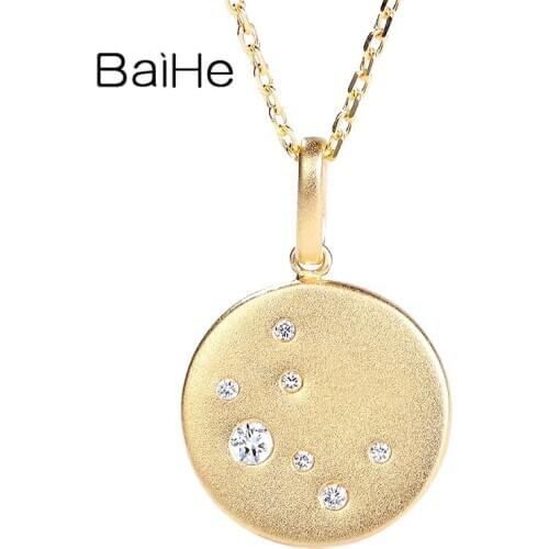 BAIHE Solid 18K White/Yellow/Rose Gold 0.05ct Natural Diamonds Engagement Fine Jewelry Round diamond Pendant necklace for Women