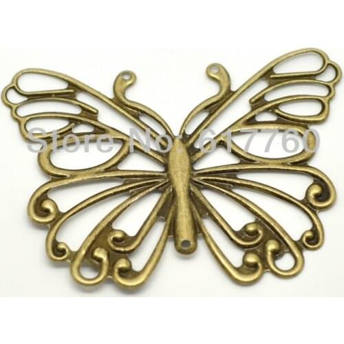 Free shipping-30Pcs Antique Bronze Filigree Butterfly Wraps Jewelry Findings Pendants DIY Connectors 6.6x5cm(2-5/8"x2") J0010