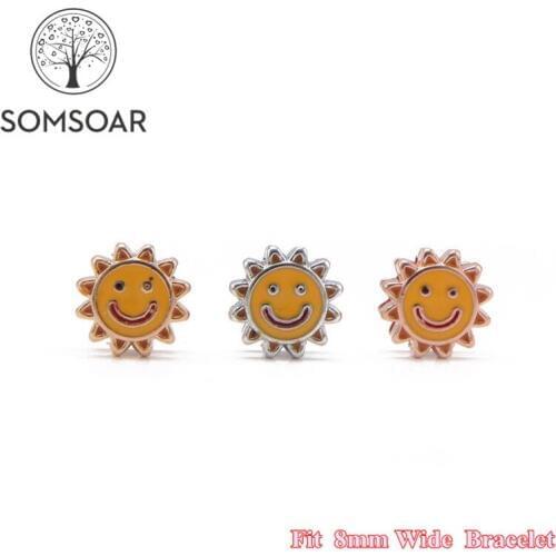 Somsoar Jewelry Kids Size Sunflower Slide Charms fit 8mm Wide Leather Wrap Bracelet Wristband for child Toddler/Women 10pcs/lot