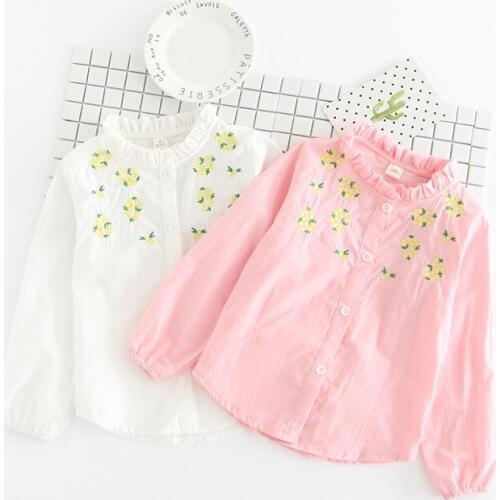 Children Girls Flower Embroidery Full Sleeve Cotton Shirt,2017 Baby Girl Kids Lace Collar Princess Shirts Blouses Clothing