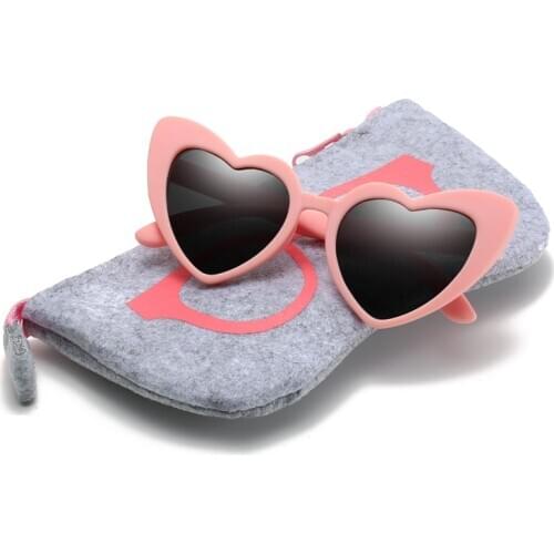 With Bag Rubber Polaroid Baby Girl Kids Sunglasses Children Heart TR90 Black Pink Heart Sun Glasses for Kids Polarized Flexible
