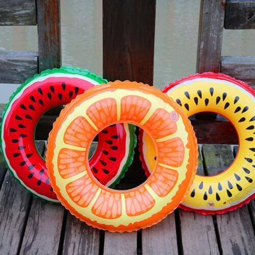 Kids Inflatable Swimming Ring Watermelon Lemon Print Bathing Circle Children Swimming Pool Accessories Float Ring 2-5Y