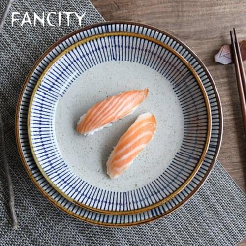FANCITY Creative Japanese Retro Ceramic Tableware Rice Plate Soup Plate Fried Rice Plate Vegetable Plate Deep Plate Underglaze