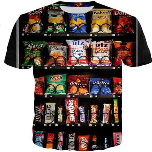 PLstar Cosmos Delicious food French fries/chocolate/chicken 3D print T-shirt 2018 summer New Style Mens/Womens Casual t shirt