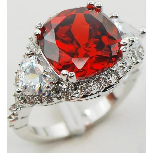 Garnet White Crystal Zircon Women 925 Sterling Silver Ring F940 Size 6 7 8 9 10