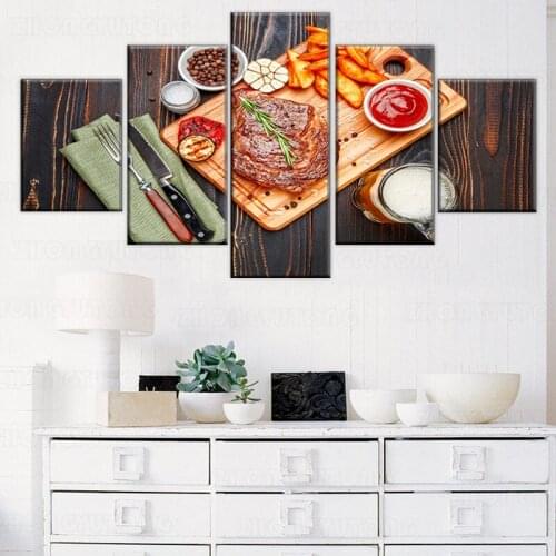 Canvas Painting Modern 5 Piece Pork Chop Snacks Pictures Printed Home Decoration Food Poster For Living Room Hot Sale Wall Art