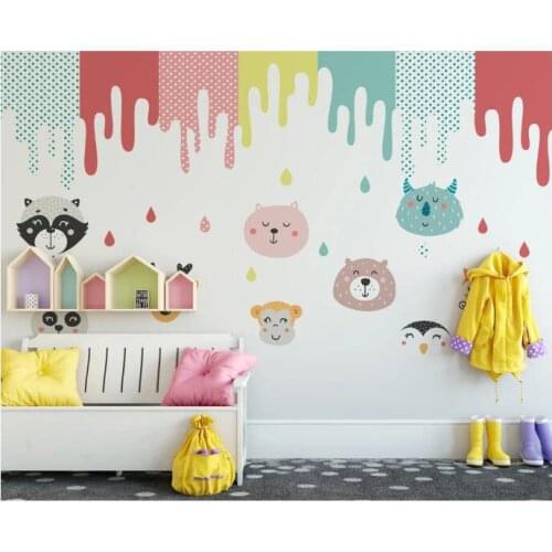 Carton Wallpaper Colorful Animal Mural Art Painting for Kids Bedroom Wall Murals Home Decorative Children Room Contact Paper