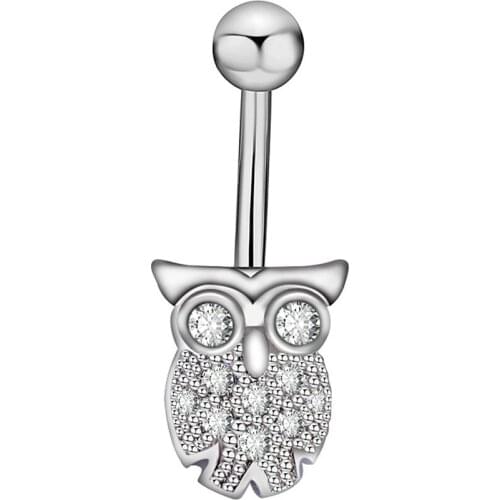 Owl Belly Button Ring Stainless Steel Belly Button Barbell Screw Ear Hole Belly Button Body Piercing Jewelry
