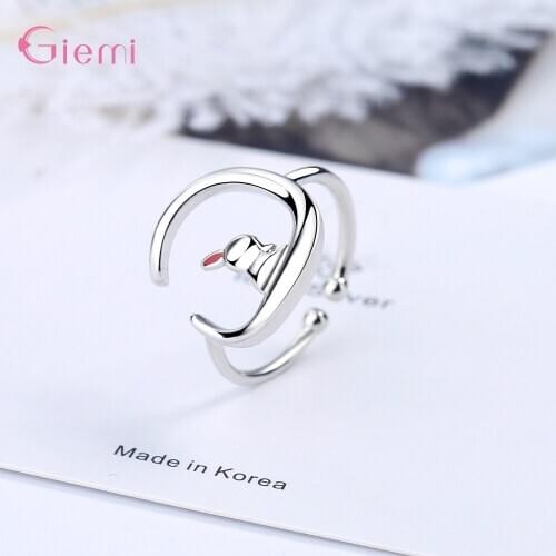 Resizable Tiny Rabbit Adjustable Open Rings For Women Fashion 925 Sterling Silver Small Finger Rings Lady Party Jewelry Gift