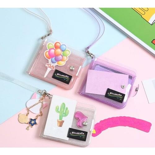 Card Wallet Bling Transparent ID Card Holder Wallets Folding Lanyard Short Wallet Fashion Women Girl Glitter Business Card Purse