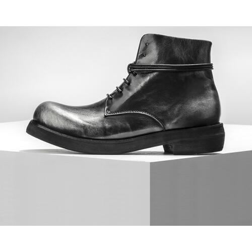 Men Casual Shoes High-Top Ankle Riding Boots Vintage Genuine Leather Sneakers Luxury Trainers Black Lace Up Work Shoes Botas