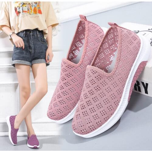 Summer Korean Fashion Mesh Comfortable Women Shoes Breathable Hollow Sports Walking Sneakers Casual Flat Ladies Vulcanized Shoes
