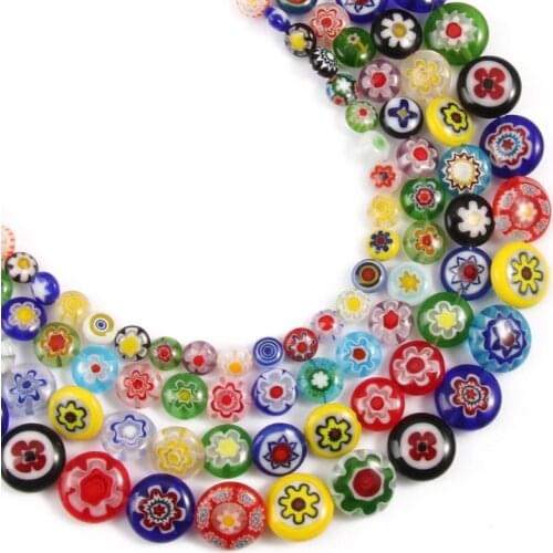 6 8 10 12mm Round Flat Millefiori Flower Patterns Lampwork Glass Spacer Beads for Jewelry Making Findings Diy Bracelet Necklace