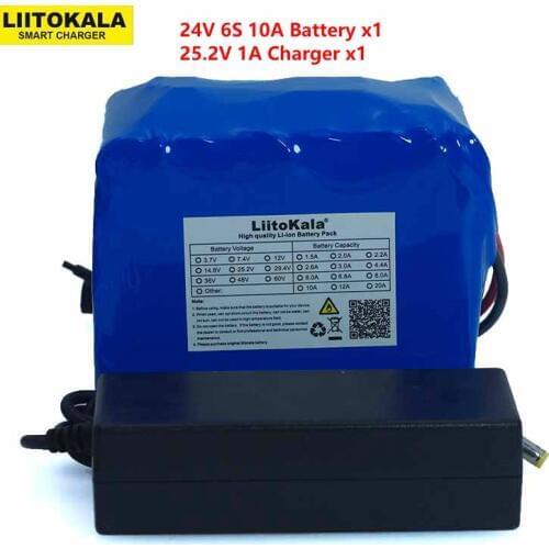 LiitoKala 24V 10Ah 6S5P 18650 Battery li-ion battery 25.2v 10000mAh electric bicycle moped /electric battery pack+2A Charger
