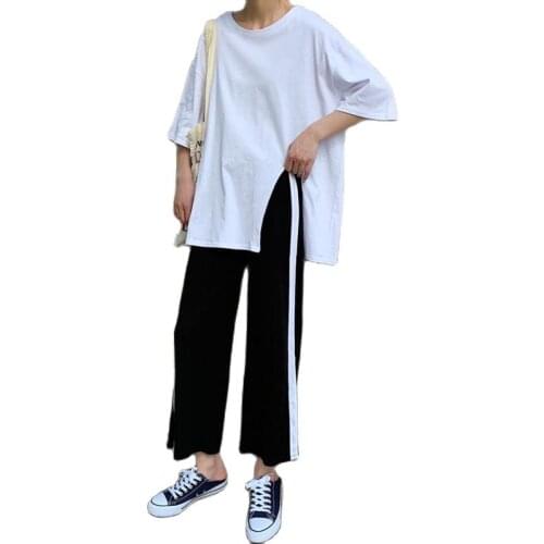 Fashion Womens Clothing 2021 Plus Size Casual Sports Suit Womens Summer T-shirt Loose Wide-Leg Pants Two Piece Set Women